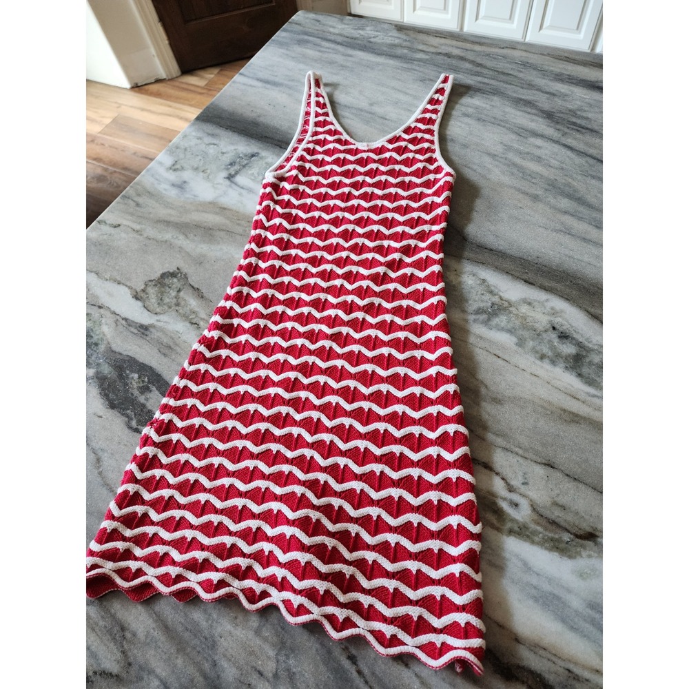 Rue Stiic Free People Red White Chevron Crochet Knit Mini Dress Cotton Small